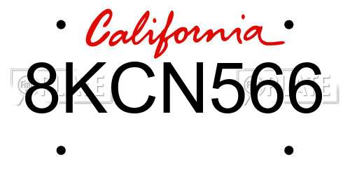 8KCN566 California License Plate