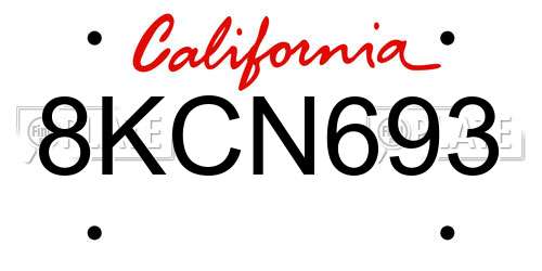 8KCN693 California License Plate