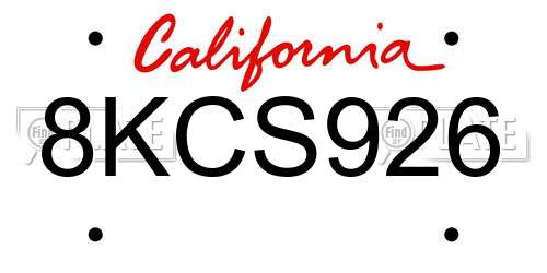 8KCS926 California License Plate