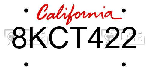 8KCT422 California License Plate