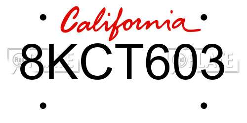 8KCT603 California License Plate