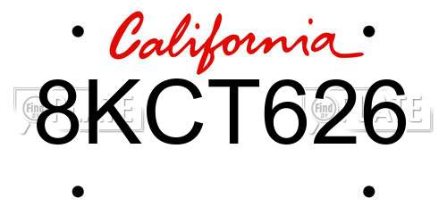 8KCT626 California License Plate