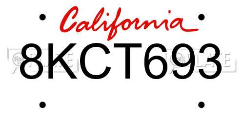 8KCT693 California License Plate