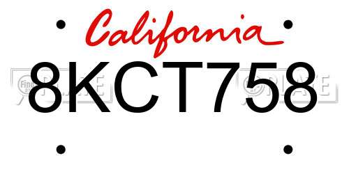 8KCT758 California License Plate