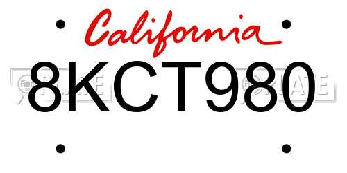 8KCT980 California License Plate