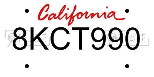 8KCT990 California License Plate