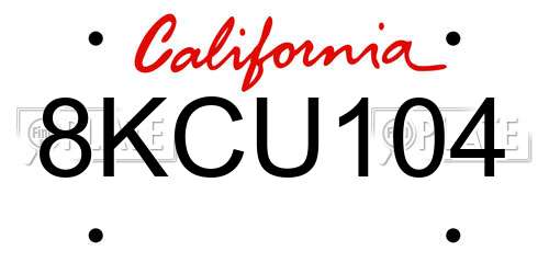 8KCU104 California License Plate