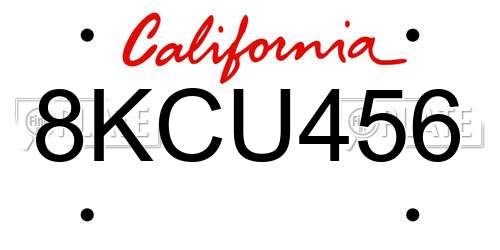 8KCU456 California License Plate