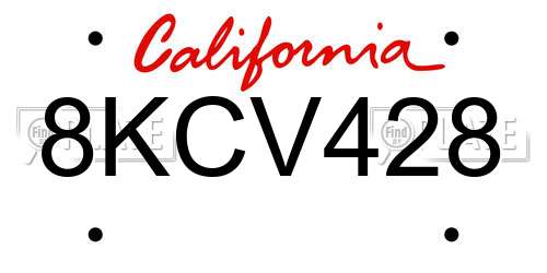 8KCV428 California License Plate