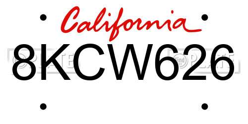 8KCW626 California License Plate