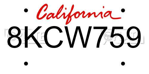 8KCW759 California License Plate