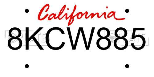 8KCW885 California License Plate