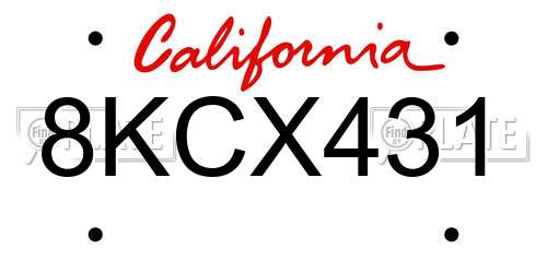 8KCX431 California License Plate