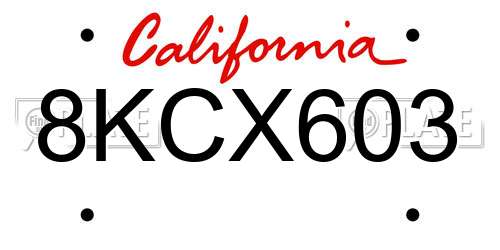 8KCX603 California License Plate