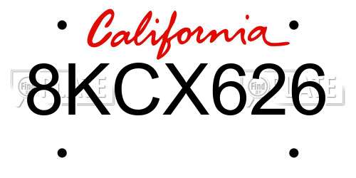 8KCX626 California License Plate