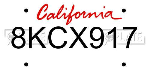 8KCX917 California License Plate