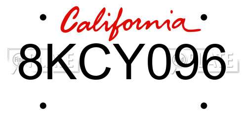 8KCY096 California License Plate