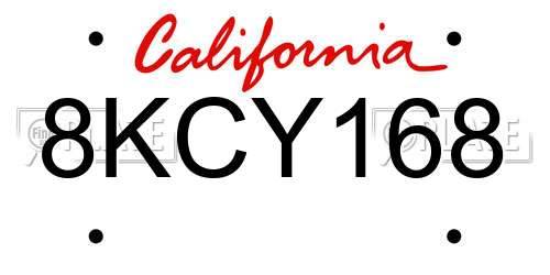 8KCY168 California License Plate