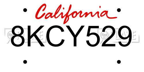 8KCY529 California License Plate
