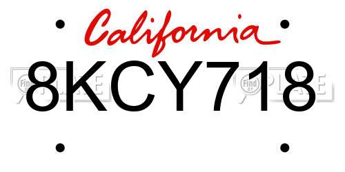 8KCY718 California License Plate