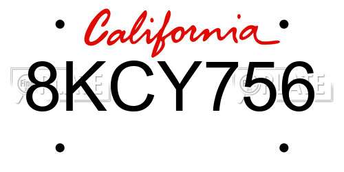8KCY756 California License Plate