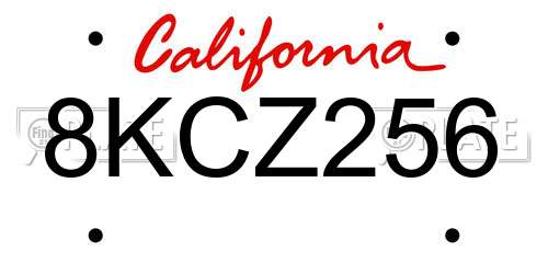 8KCZ256 California License Plate