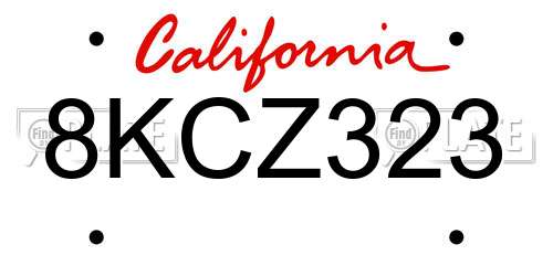 8KCZ323 California License Plate