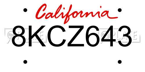 8KCZ643 California License Plate