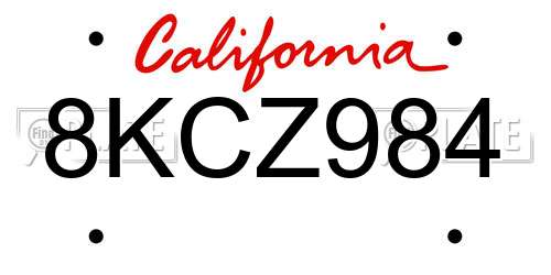 8KCZ984 California License Plate