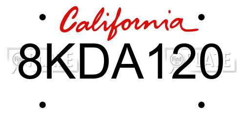 8KDA120 California License Plate