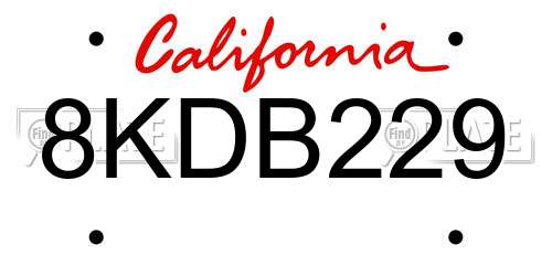 8KDB229 California License Plate