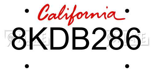 8KDB286 California License Plate