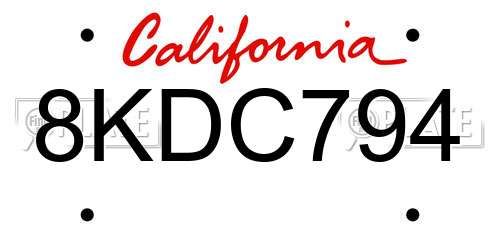 8KDC794 California License Plate