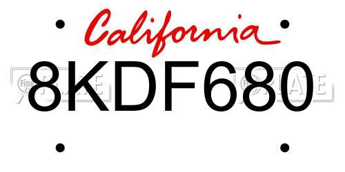 8KDF680 California License Plate