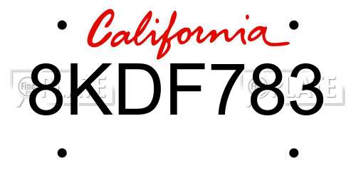 8KDF783 California License Plate