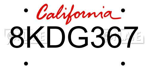 8KDG367 California License Plate