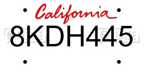 8KDH445 California License Plate