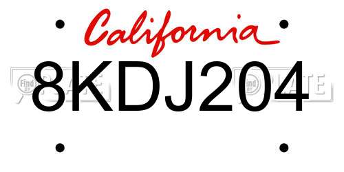 8KDJ204 California License Plate