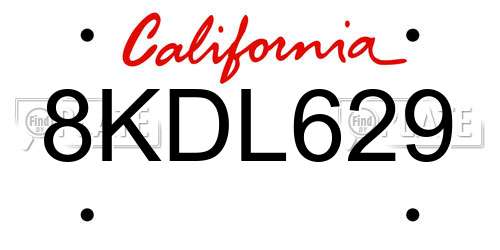 8KDL629 California License Plate