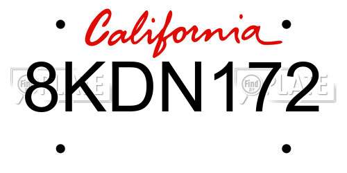 8KDN172 California License Plate