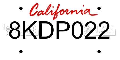 8KDP022 California License Plate