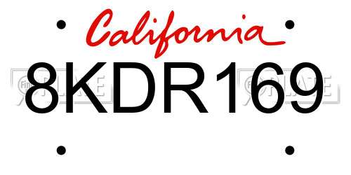8KDR169 California License Plate