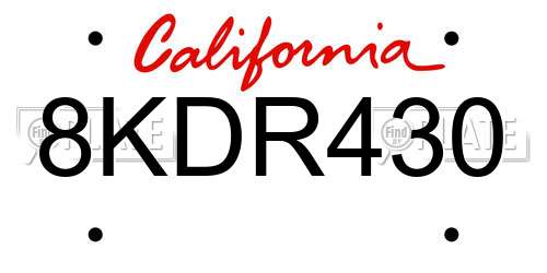 8KDR430 California License Plate
