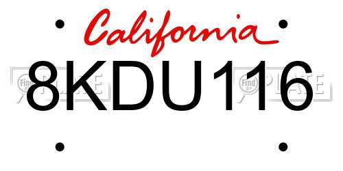 8KDU116 California License Plate