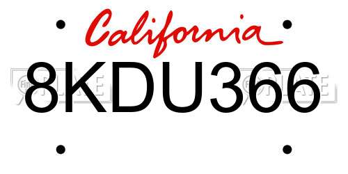 8KDU366 California License Plate