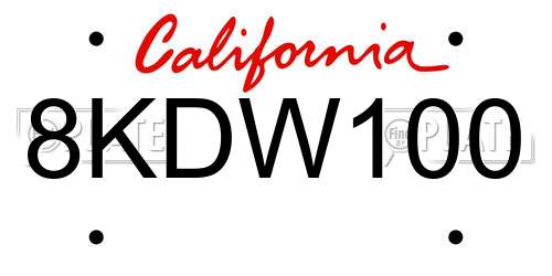8KDW100 California License Plate