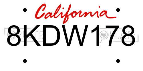 8KDW178 California License Plate