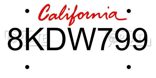 8KDW799 California License Plate