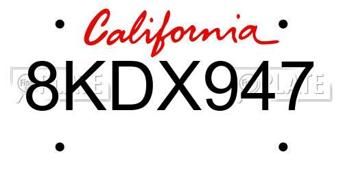 8KDX947 California License Plate