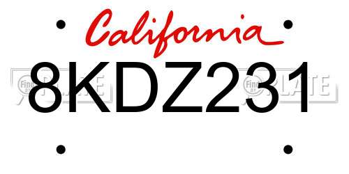 8KDZ231 California License Plate